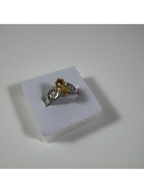 Yellow Oval Gemstone & Clear Accent Ring In Sterling Silver